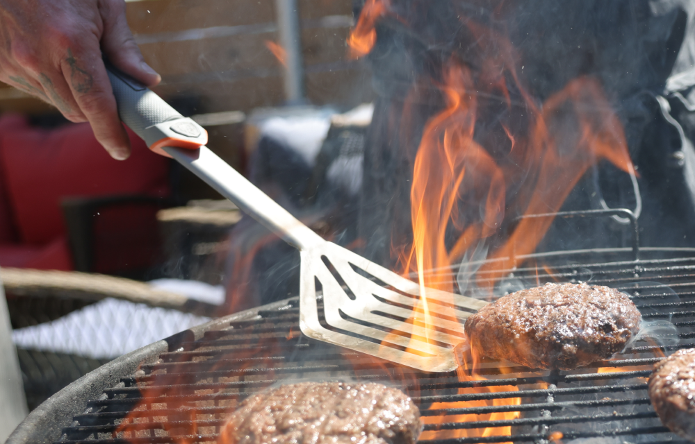 Close-up of the stainless steel spatula head