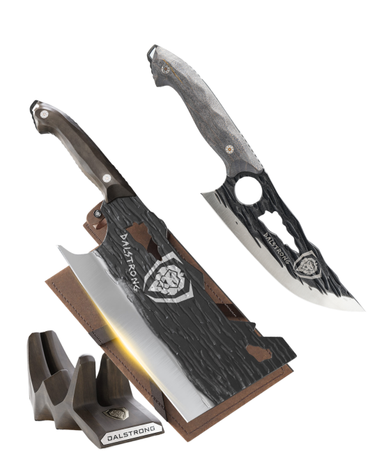 Meat Prep Bundle | Barbarian Series 9" Obliterator Meat Cleaver with Stand + 7" Venator Knife