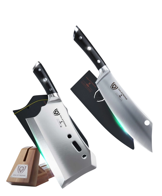 Meat Prep Bundle | 9" Obliterator Meat Cleaver with Stand + 8" Chef & Cleaver Hybrid Crixus Knife