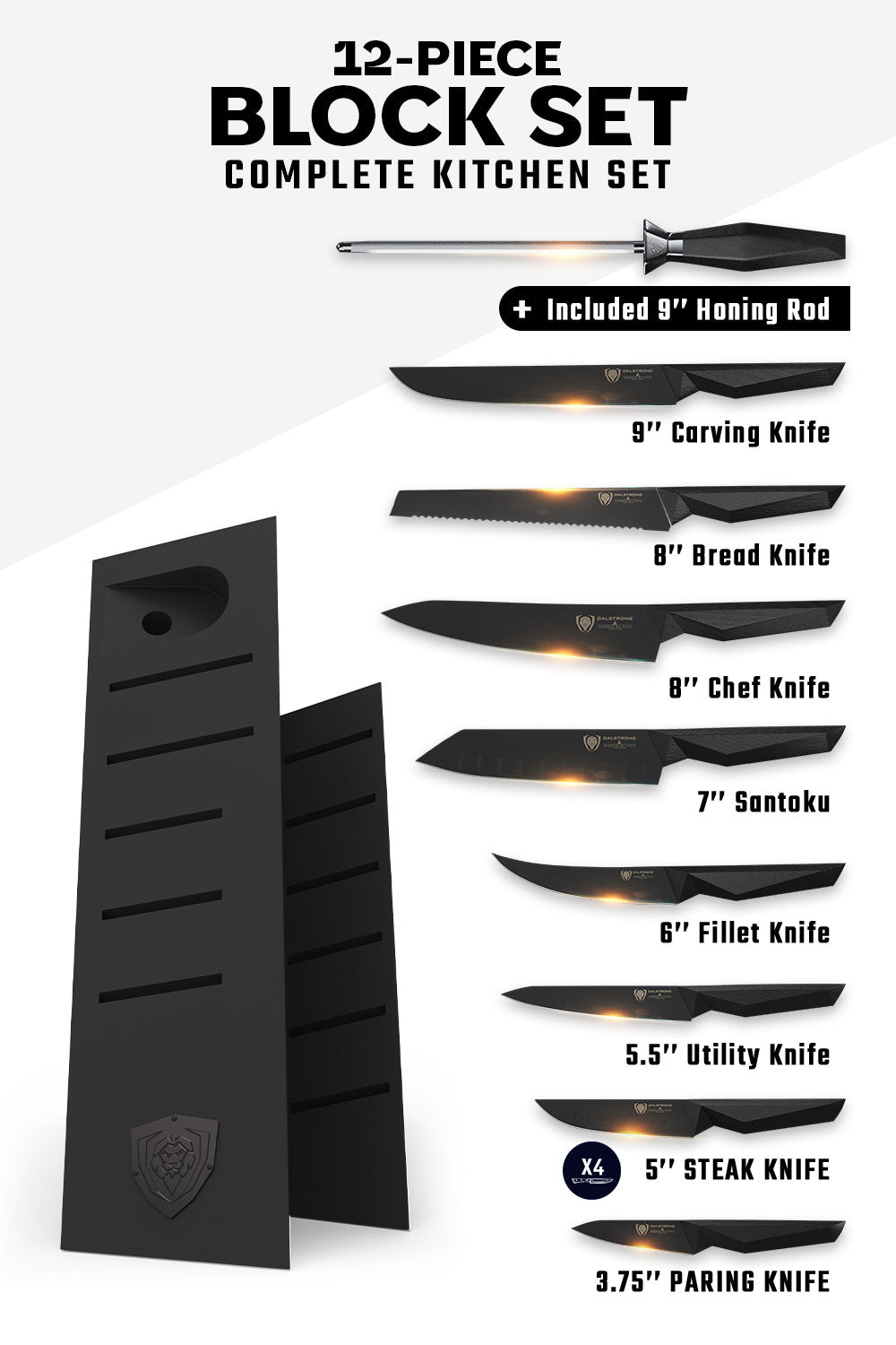 12-Piece Knife Block Set | Shadow Black Series | NSF Certified | Dalstrong ©