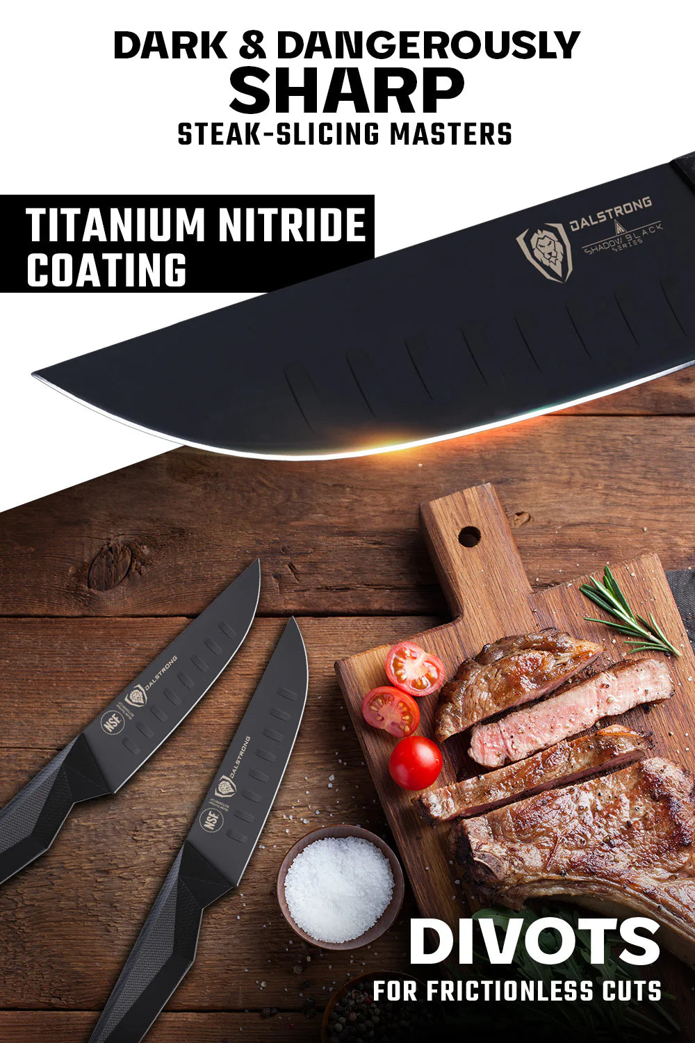 4-Piece Steak Knife Set | Shadow Black Series | NSF Certified | Dalstrong © 2