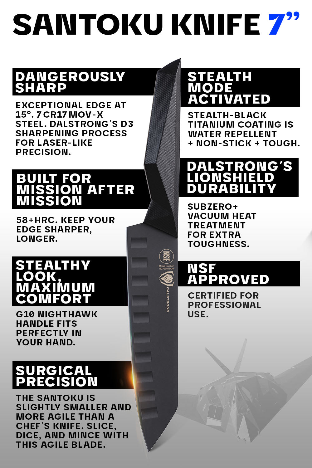 Santoku Knife 7" | Shadow Black Series | NSF Certified | Dalstrong © - 6