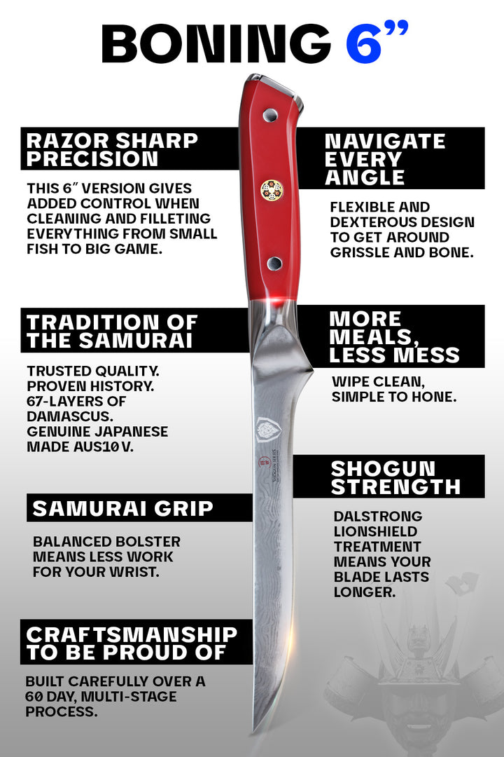 Boning Knife 6" | Crimson Red ABS Handle | Shogun Series | Dalstrong ©