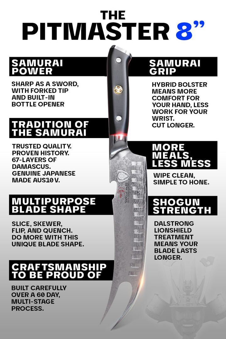 BBQ Pitmaster & Meat Knife 8" | Forked Tip & Bottle Opener | Shogun Series ELITE | Dalstrong ©