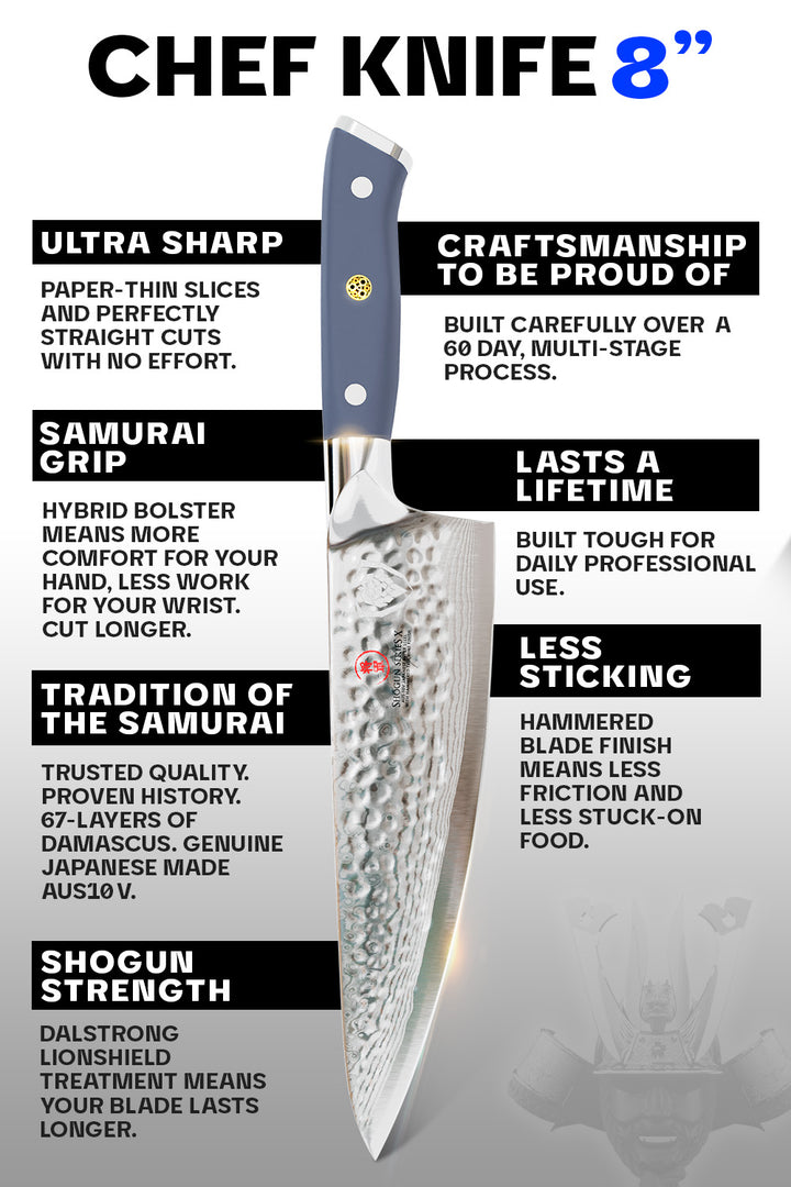 Chef's Knife 8" | Light Blue Matte ABS Handle | Shogun Series X | Dalstrong ©