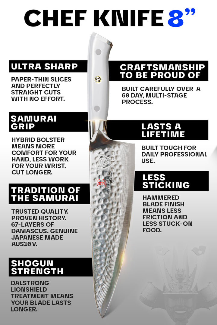 Chef's Knife 8" | Glacial White Handle | Shogun Series X | Dalstrong ©