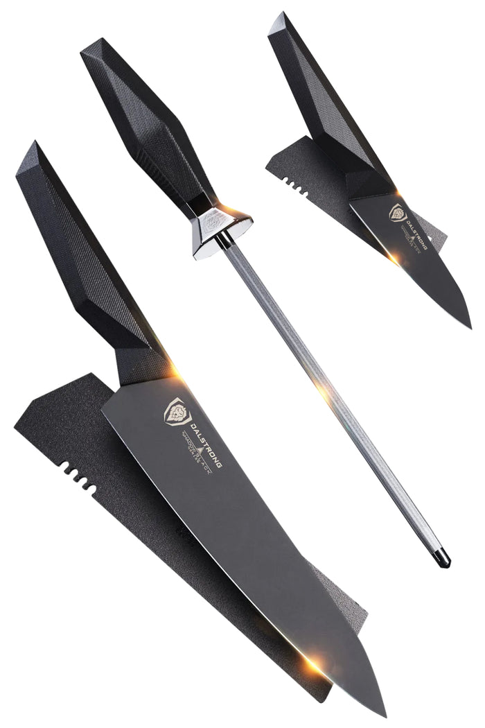 Dalstrong _ Shadow Black Bundle | 8" Chef's Knife + 3.75" Paring Knife + 9" Honing Steel _ 1
