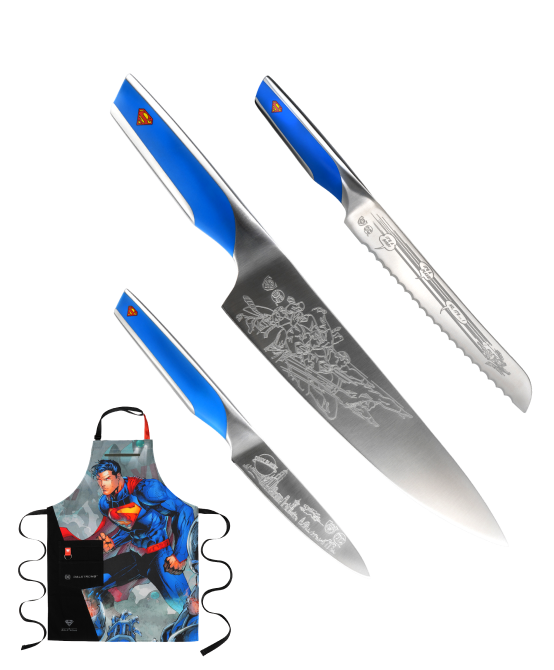 The Superman™  Bundle | 8" Chef Knife + 3.75" Paring Knife + 8" Serrated Bread Knife + Chef's Apron