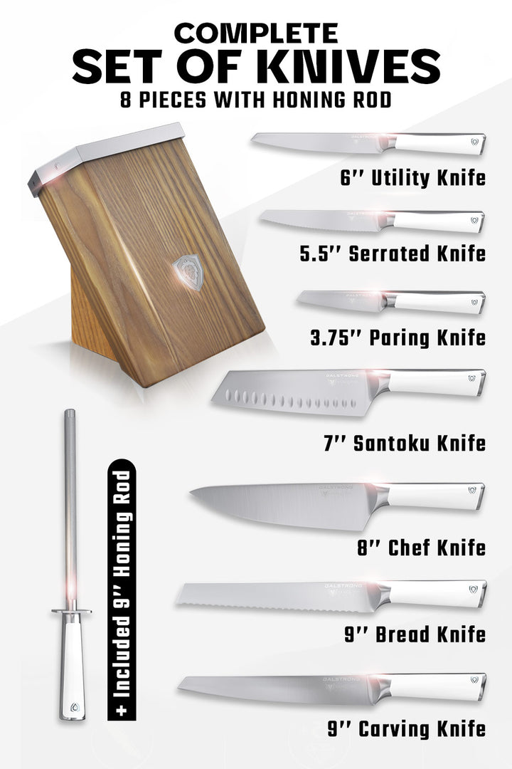 8-Piece Knife Block Set | White Handle | Vanquish Series | NSF Certified | Dalstrong ©