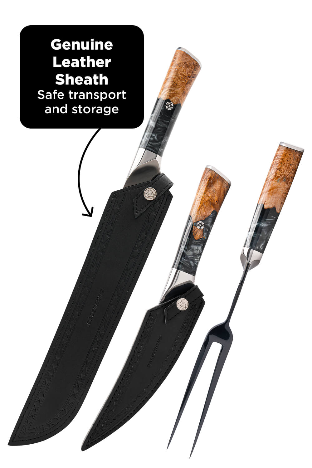 3 Piece Set | Slicing Knife, Fillet Knife & Meat Fork | Valhalla Series | Ravenstone Edition | Dalstrong ©