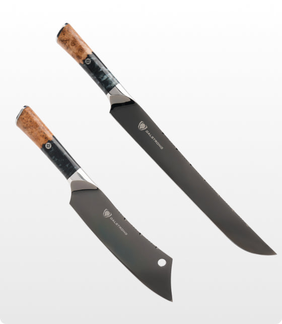 The Valhalla Series Ravenstone Bundle | 8" Chef-Cleaver Crixus Hybrid + 12" Slicing & Carving Knife