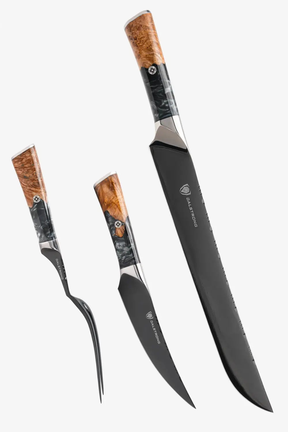 3 Piece Set | Slicing Knife, Fillet Knife & Meat Fork | Valhalla Series | Ravenstone Edition | Dalstrong ©