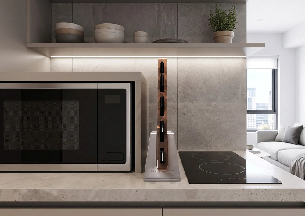 Slim Arro block tucked beside a kitchen appliance