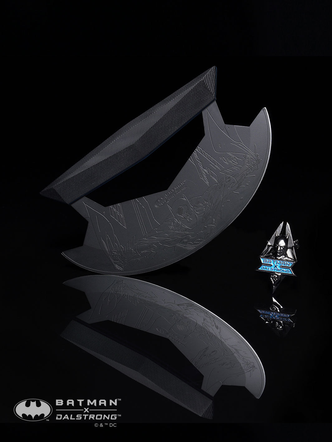 Dalstrong shadow black series batman edition 7 inch ulu knife with it's pin.