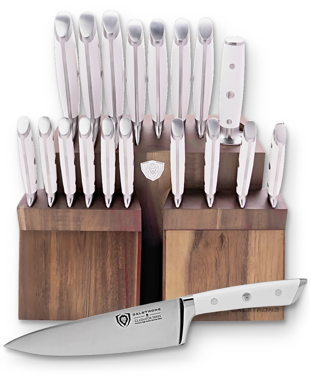 18-piece Colossal Knife Set with Block | White Handles | Gladiator Series | Knives NSF Certified | Dalstrong ©
