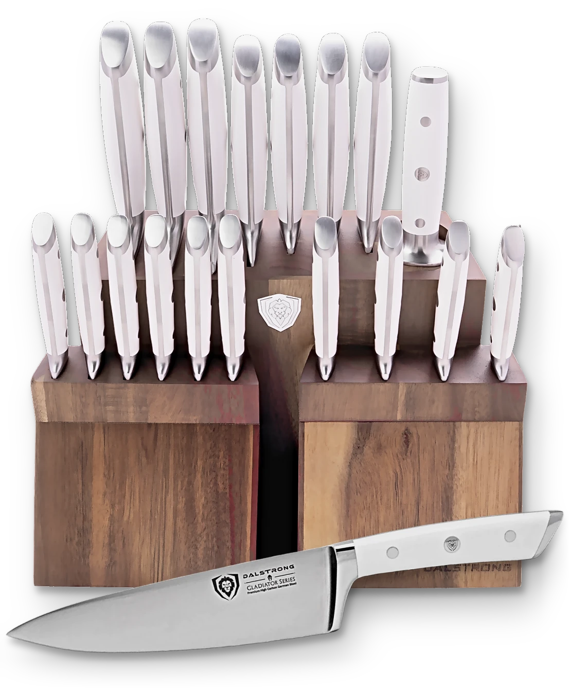 Gladiator Series _ 18-piece Colossal Knife Set with Block | White Handles | Gladiator Series | Knives NSF Certified | Dalstrong © _ 1