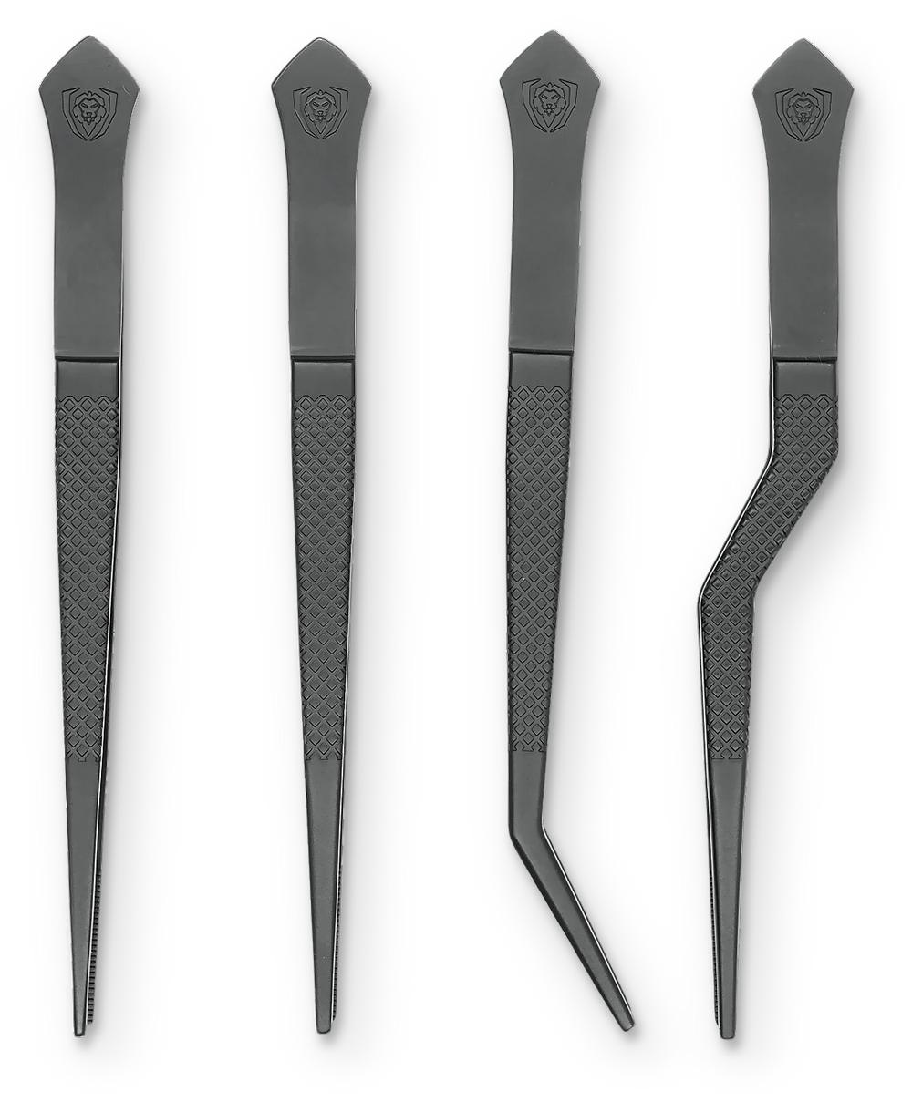 4 Piece Plating Tweezers Set 6.5" | Curved, Offset, Fine, and Regular Tweezers | Dalstrong ©