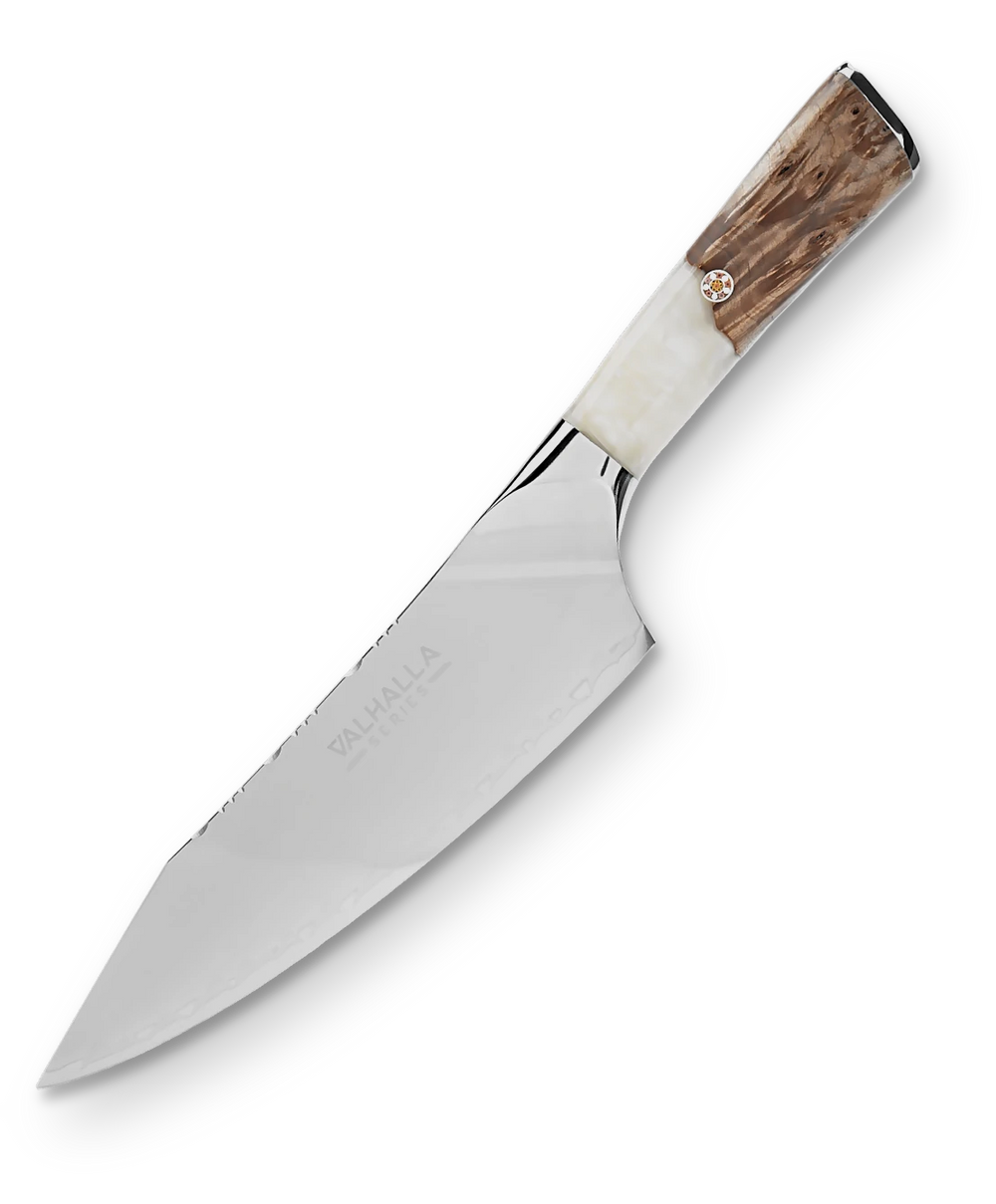 Chef's Knife 8" | Glacial White Resin & Wood Handle | Valhalla Series | Dalstrong ©