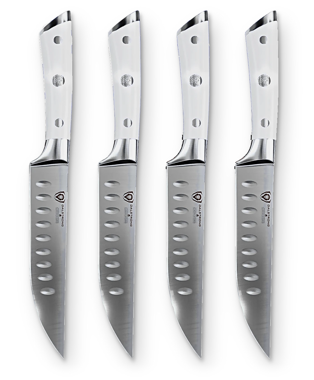 4-Piece Straight-Edge Steak Knife Set | Glacial White ABS Handles | Gladiator Series | NSF Certified | Dalstrong ©