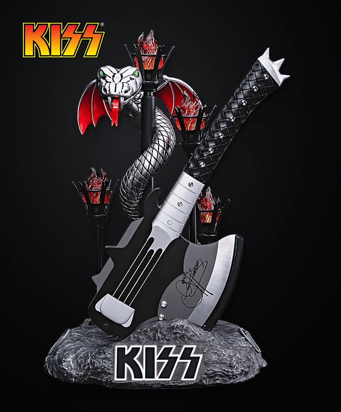 Gene Simmons' HELLFIRE DEMON AXE _ KISS™ x StudioForge™ | Gene Simmons' HELLFIRE DEMON AXE | 7.5” Collector’s Meat Axe & Display Stand _ 1