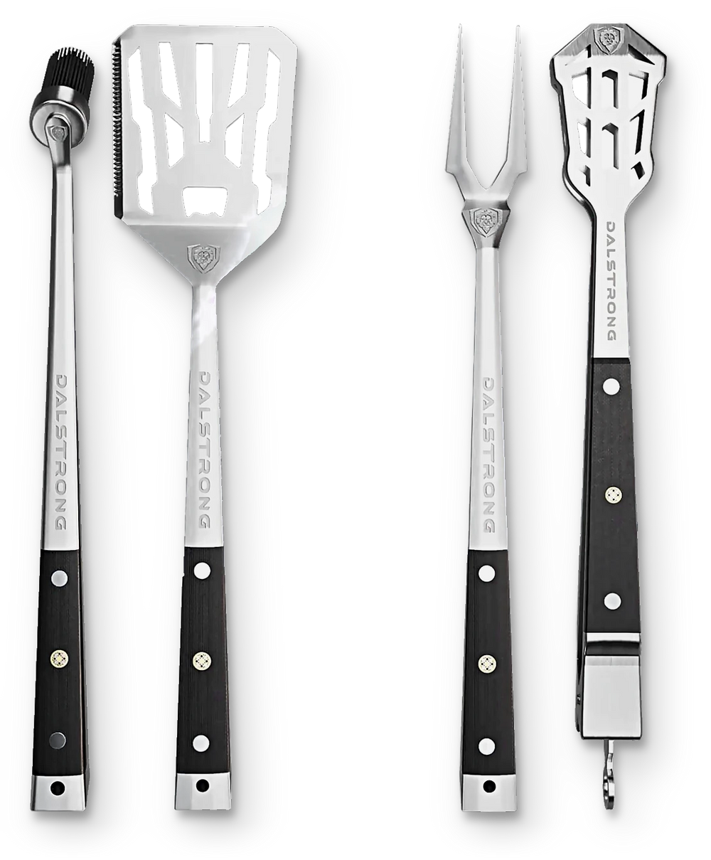 Tongs, Spatula, Fork, Silicone Brush | 4 Piece Premium Grill Kit | Dalstrong ©