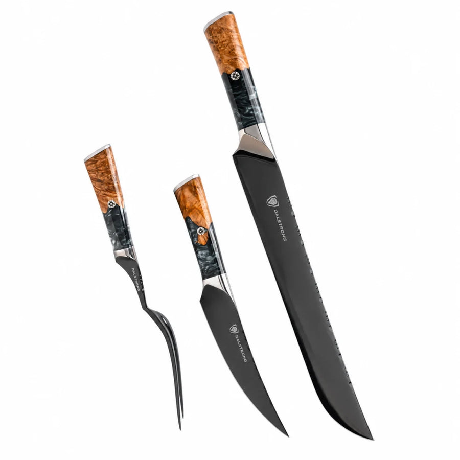 3 Piece Set | Slicing Knife, Fillet Knife & Meat Fork | Valhalla Series | Ravenstone Edition | Dalstrong ©