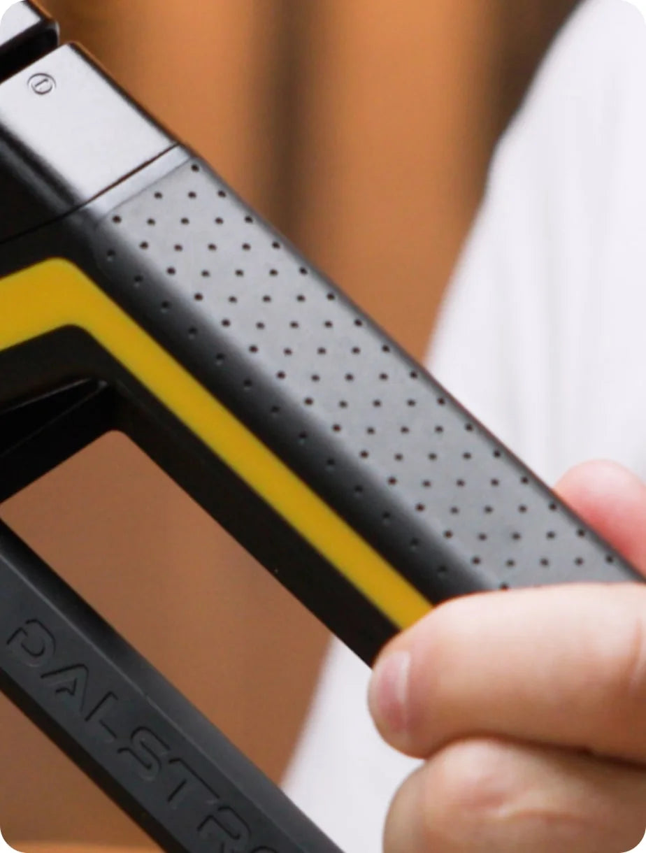 Close-up of the textured rubberized Hornet handle
