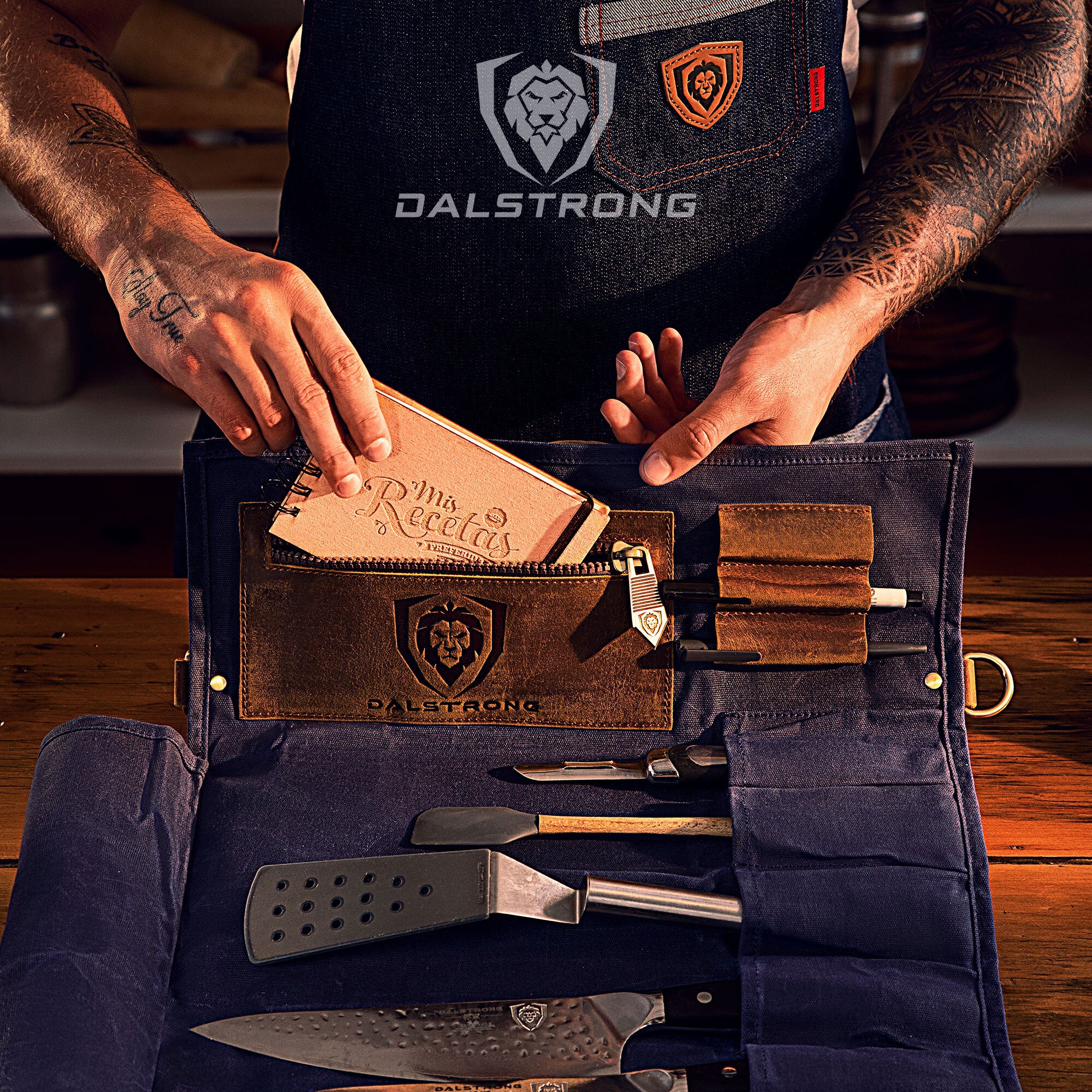 12oz Heavy Duty Canvas & Leather | Blue | Nomad Knife Roll | Dalstrong ©