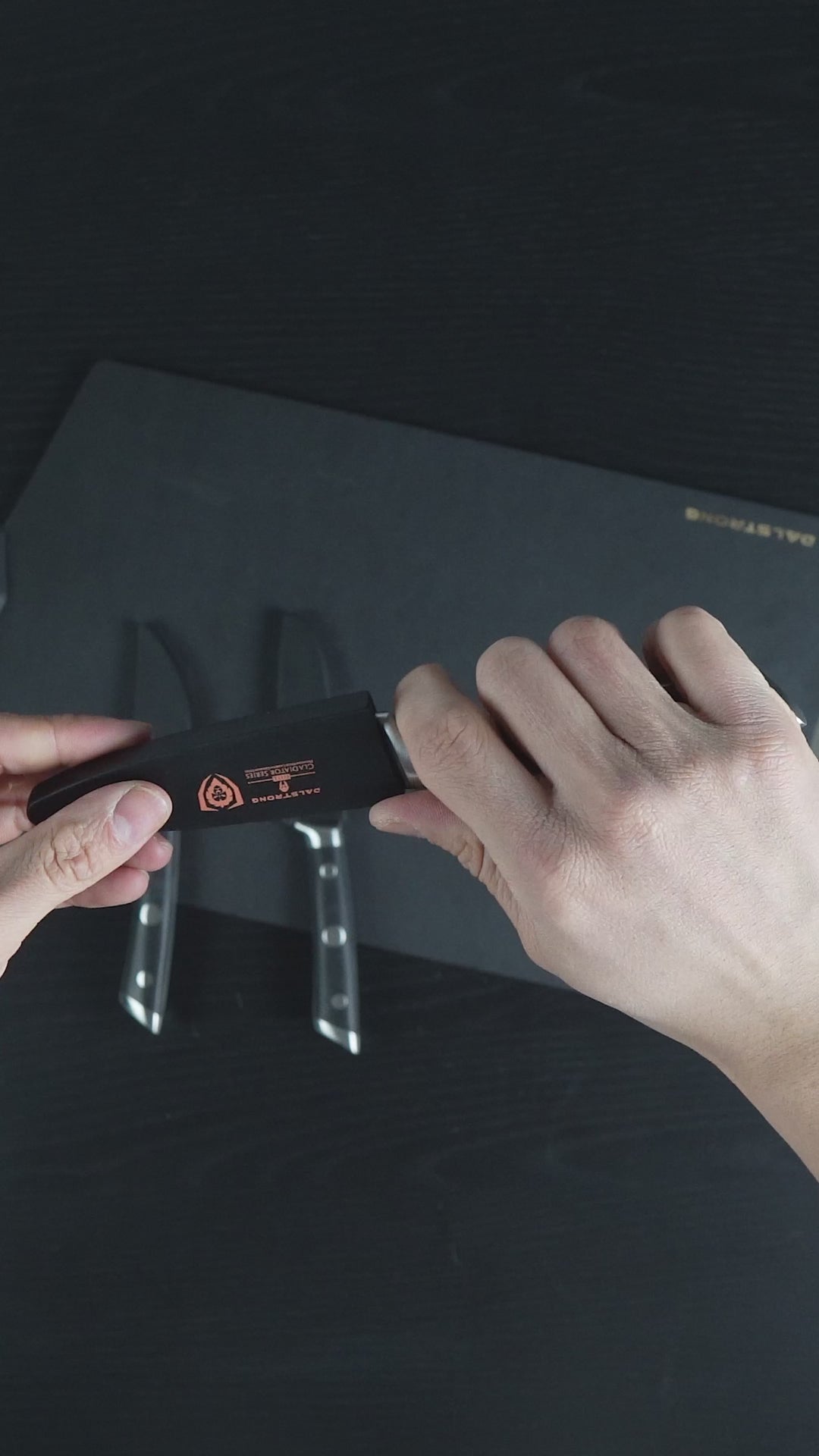 Unboxing the dalstrong gladiator series 3 piece paring knife set with black handles and sharpness test.