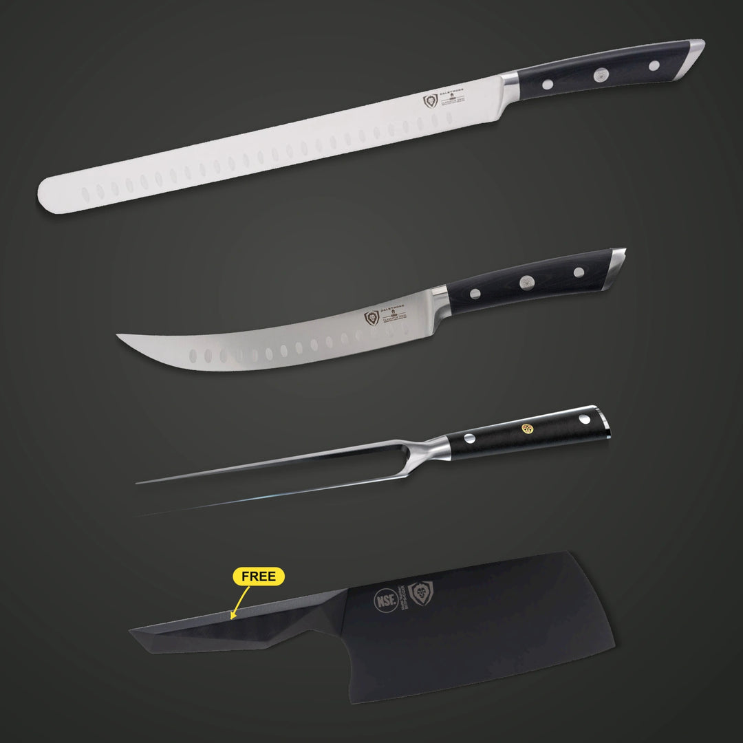 Pitmaster Kit complete bundle: Gladiator slicer, butcher knife and Impaler fork, with free Shadow Black 7-inch cleaver. - 1