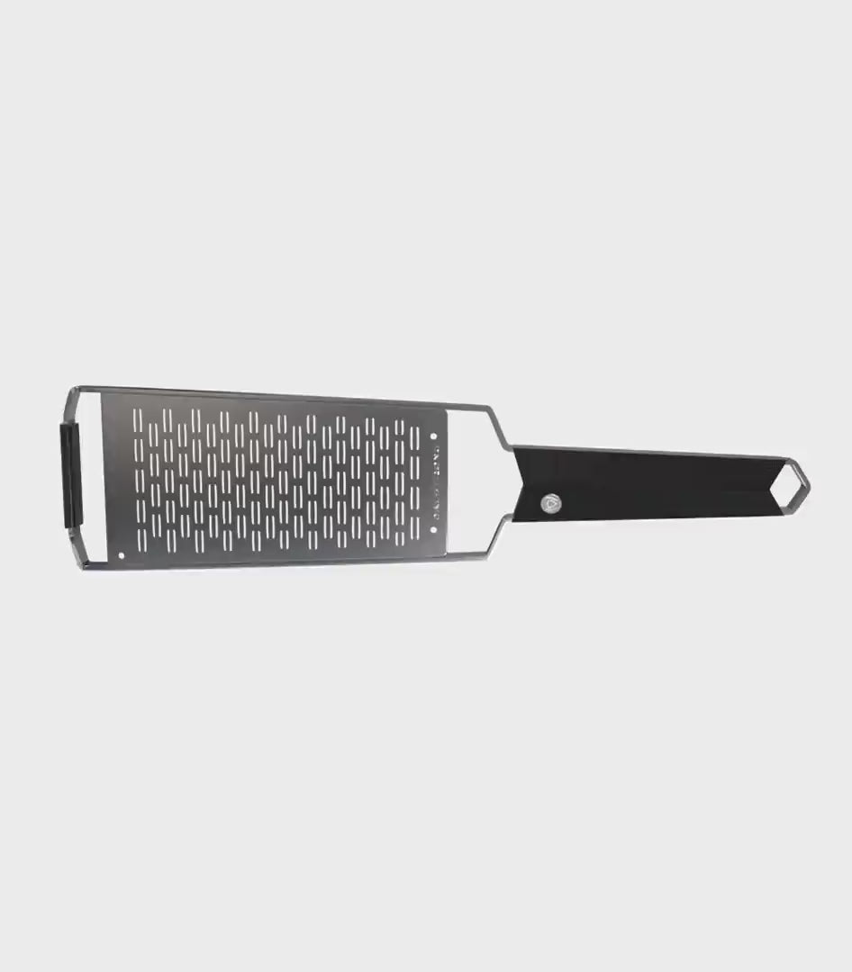Dalstrong professional ribbon wide cheese grater in all angles.