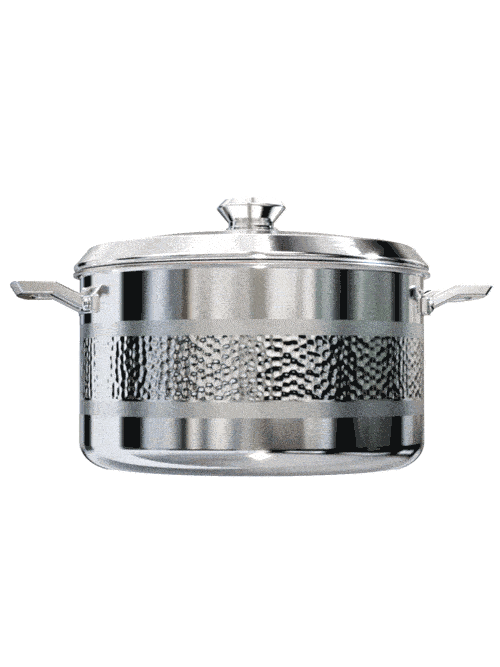 Dalstrong avalon series 8 quart stock pot hammered finish silver in all angles.