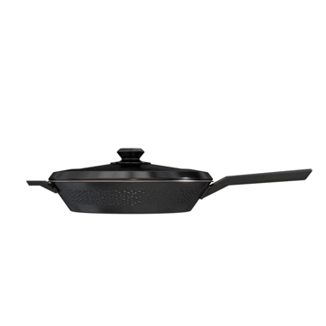 Dalstrong avalon series 12 inch frying pan and skillet hammered finish black in all angles.
