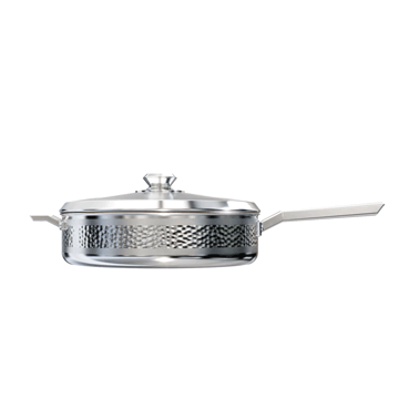 Dalstrong avalon series 12 inch saute frying pan hammered finish silver in all angles.