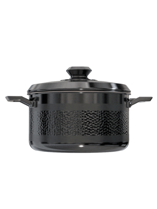 Dalstrong avalon series 5 quart stock pot hammered finish black in all angles.