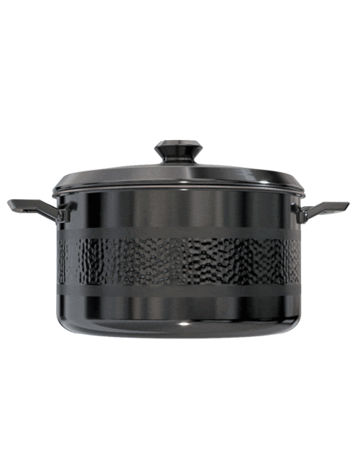Dalstrong avalon series 8 quart stock pot hammered finish black in all angles.