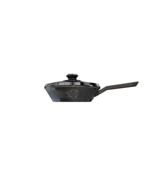 Dalstrong avalon series 9 inch skillet frying pan hammered finish black in all angles.