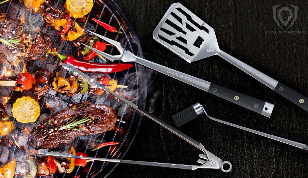 Tongs, Spatula, Fork, Silicone Brush | 4 Piece Premium Grill Kit | Dalstrong ©
