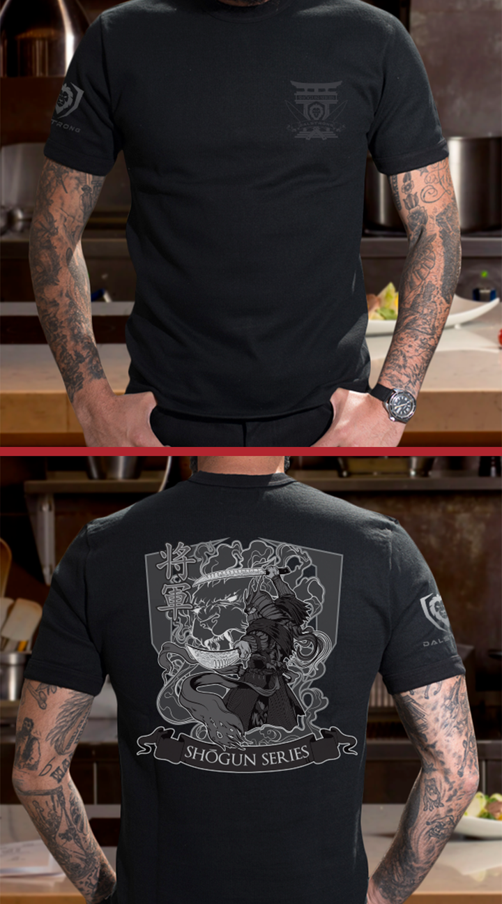 Dalstrong the shogun series blades up tee black front and back preview.