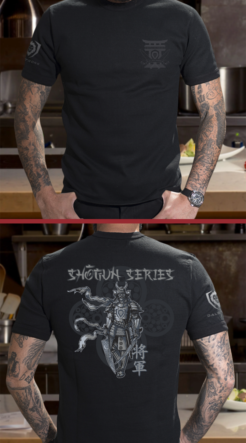 Dalstrong the shogun series regal warrior tee black front and back preview.
