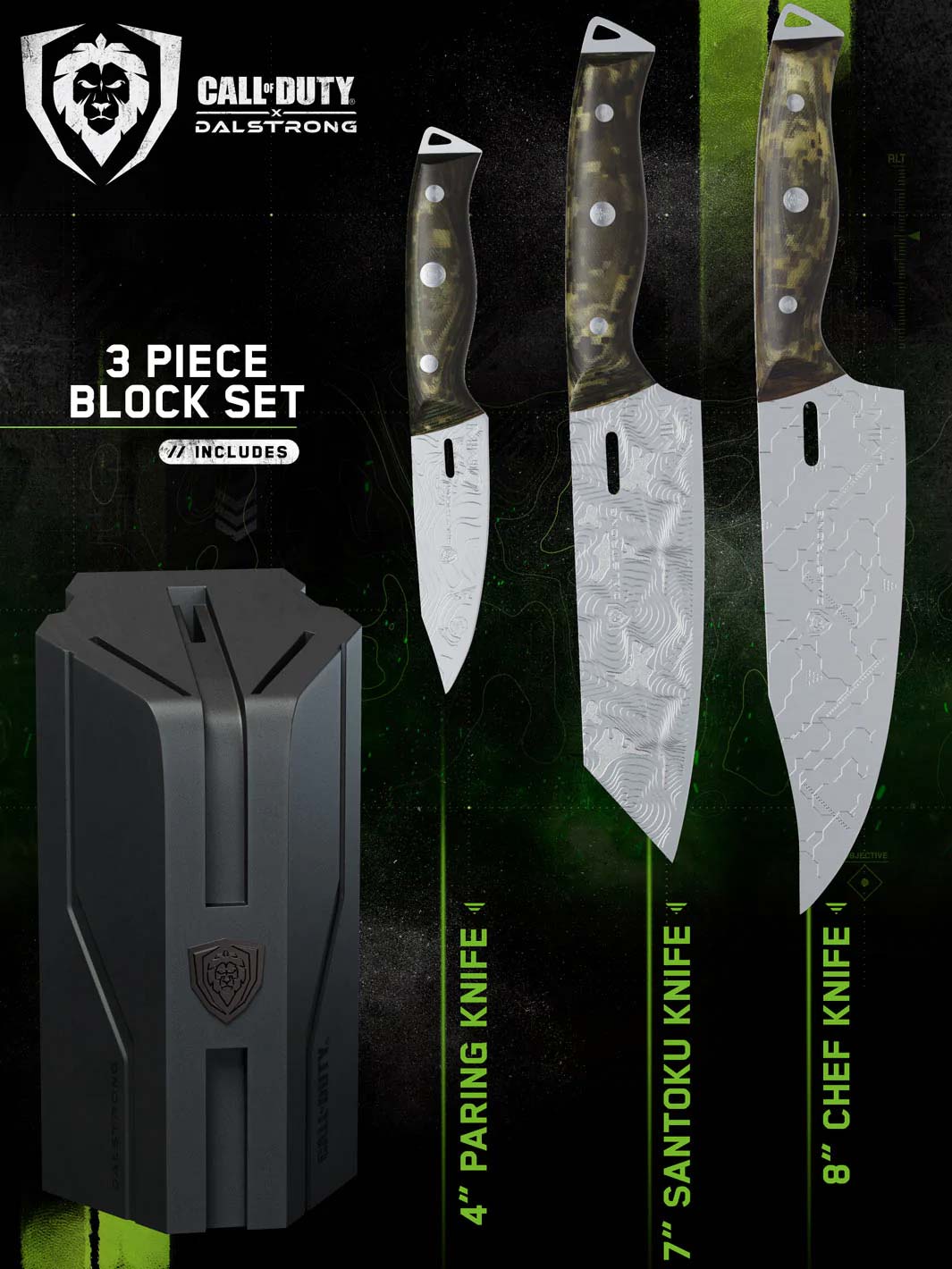 3-Piece Knife Set with Block | Call of Duty © Edition | Rubberwood Knife  Block | EXCLUSIVE COLLECTOR SET | Dalstrong ©
