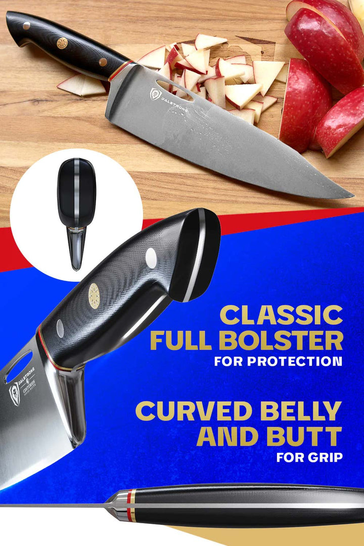 Dalstrong centurion series 8 inch chef knife featuring it's comfortable handle design.