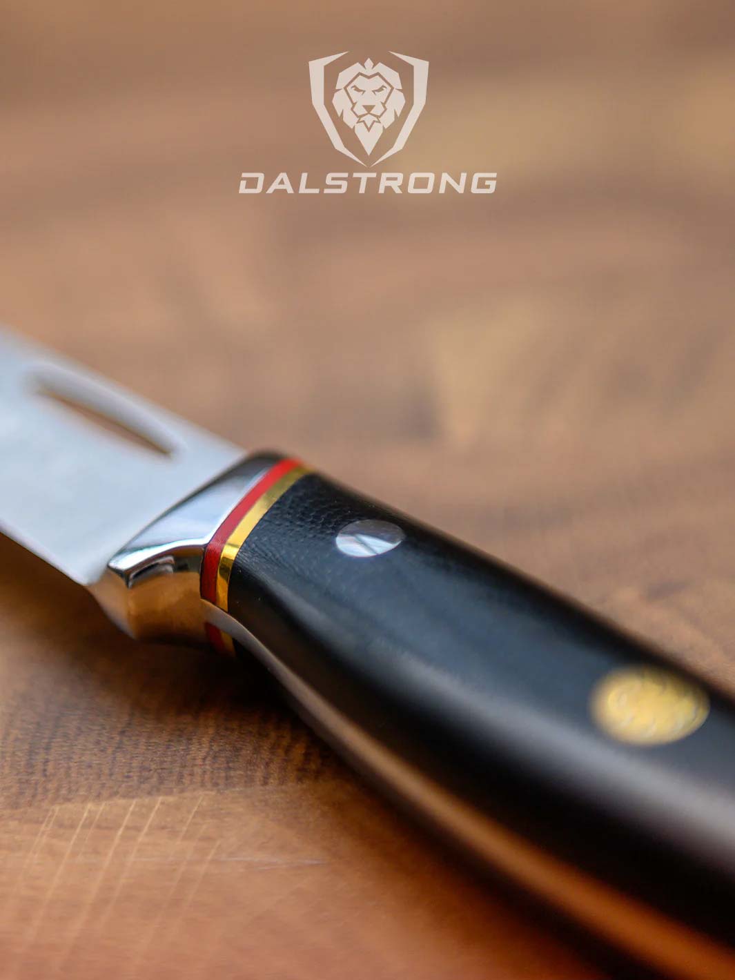 Dalstrong centurion series 3.5 inch paring knife featuring it's ergonomic black handle.