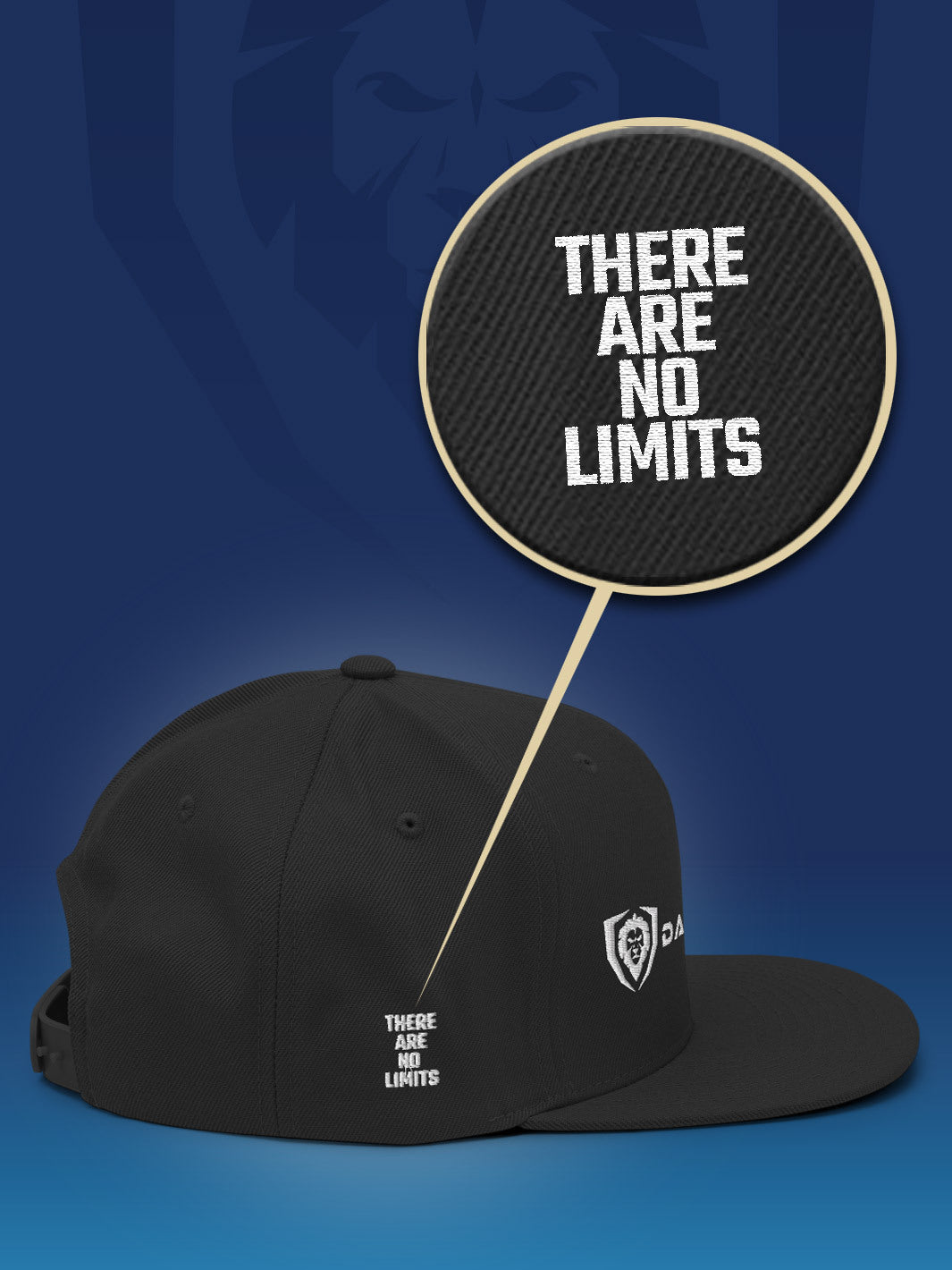 Dalstrong apparel make it snappy snapback hat classic logo with there are no limits engraved at the side.