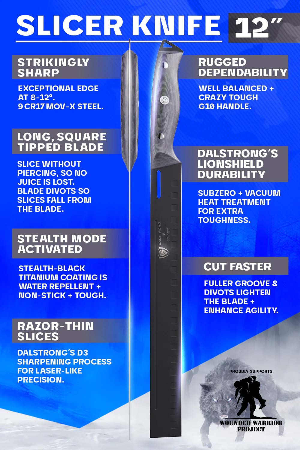 Dalstrong Slicing Knife - 12 inch Slicer - Firestorm Alpha Series - Premium 10Cr15CoMoV High-Carbon Steel Carving Knife - Traditional Japanese Wa