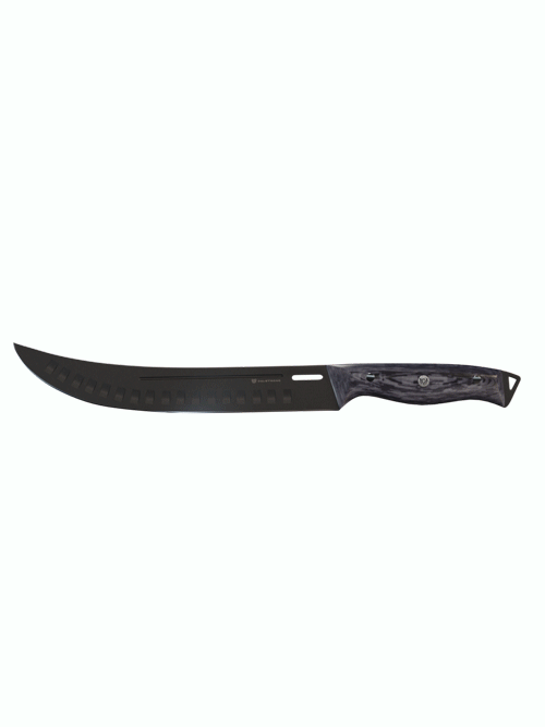 Dalstrong delta wolf series 10 inch butcher breaking knife in all angles.