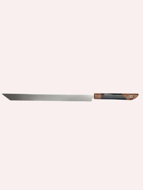 Dalstrong firestorm alpha series 17 inch helios slicer knife in all angles.