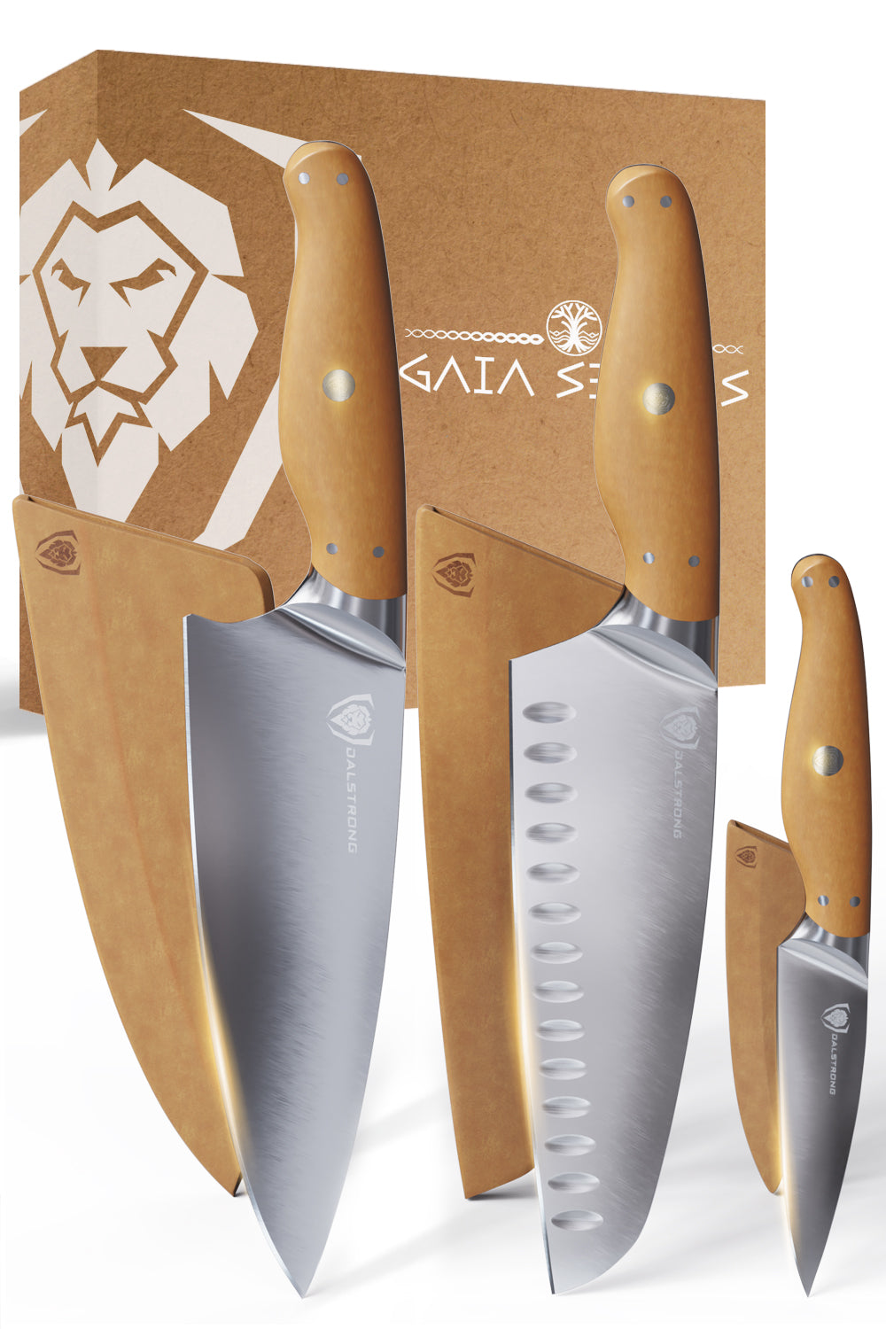 3-Piece Knife Set | Chef - Santoku - Paring | Sustainable and Earth-friendly Material | Gaia Series | Dalstrong ©