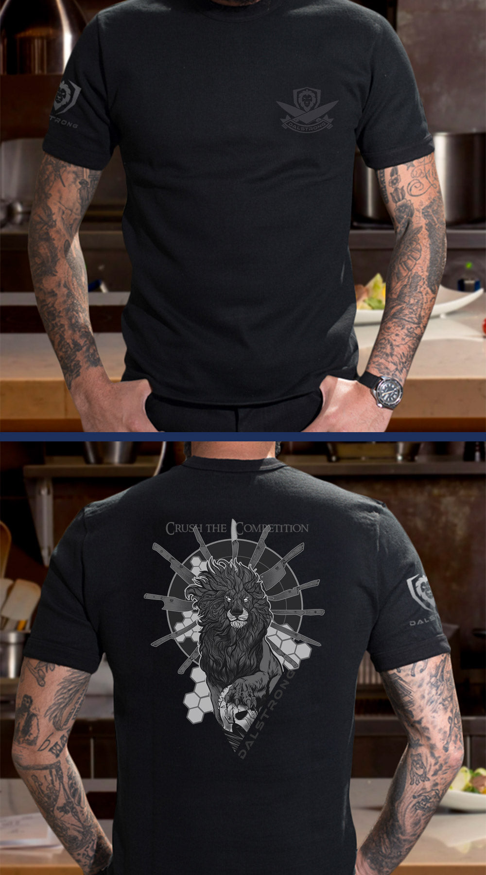 Dalstrong skull crusher tee black front and back preview.