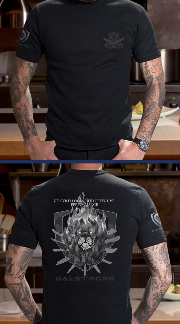 Dalstrong light your fire tee black front and back design.